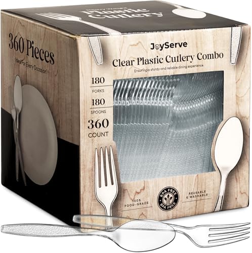JoyServe Clear Plastic Cutlery Set 360 Pcs