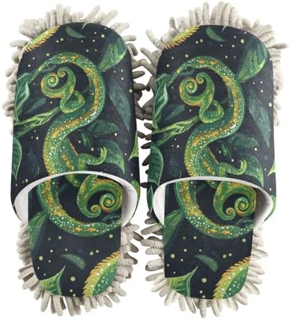 FLildonChameleon Green Microfiber Mop Slipper for Clean Floors Washable Design