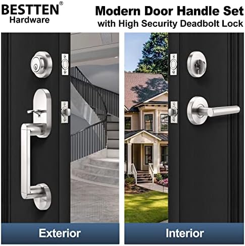 BESTTEN Front Entry Door Handle Set - Heavy Duty with Satin Nickel Finish