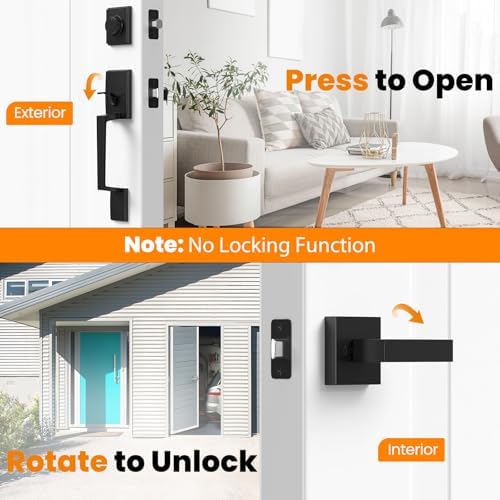 HOSOM Matte Black Entry Door Handle Set with Reversible Lever