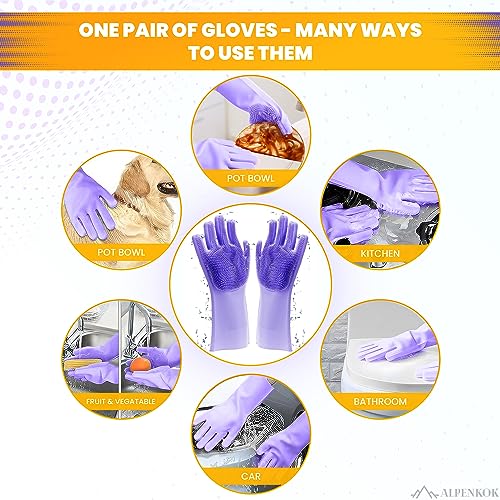 Durable Silicone Dish Gloves with Scrubbers for Women