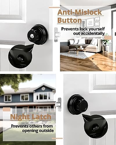 Twist-to-Lock Deadbolt Lock Black 1-Pack
