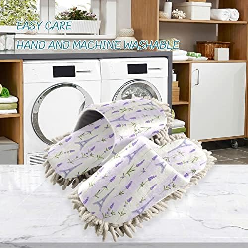 Lavender Eiffel Tower Mop House Slippers for Easy Cleaning