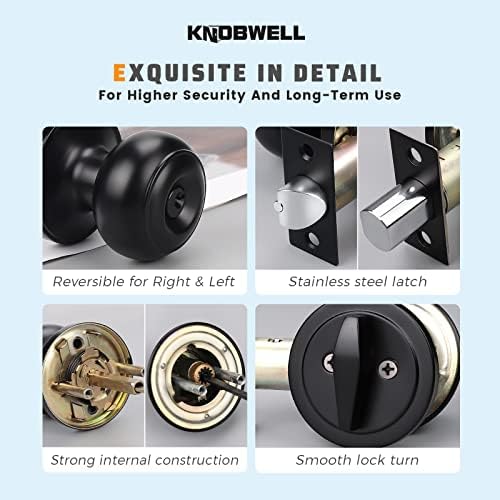 KNOBWELL Matte Black Door Knobs and Deadbolt Set Keyed Entry Protection