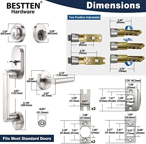 BESTTEN Front Entry Door Handle Set - Heavy Duty with Satin Nickel Finish
