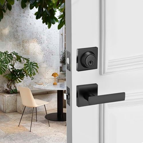 Stylish Front Door Lock Set with Matte Black Finish