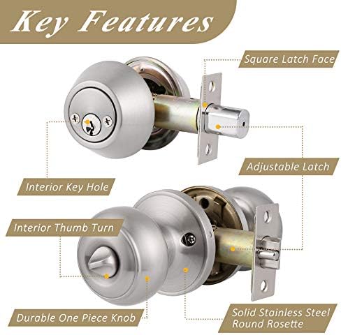 Probrico Entry Door Knob and Double Cylinder Deadbolt Lock Combo Set