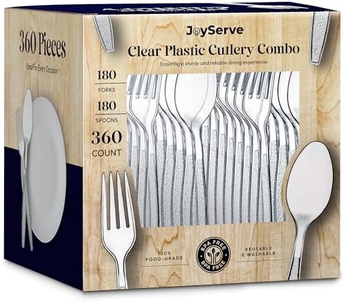 JoyServe Clear Plastic Cutlery Set 360 Pcs