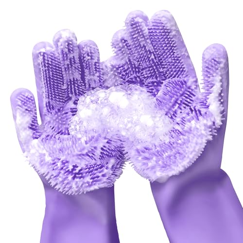 Durable Silicone Dish Gloves with Scrubbers for Women