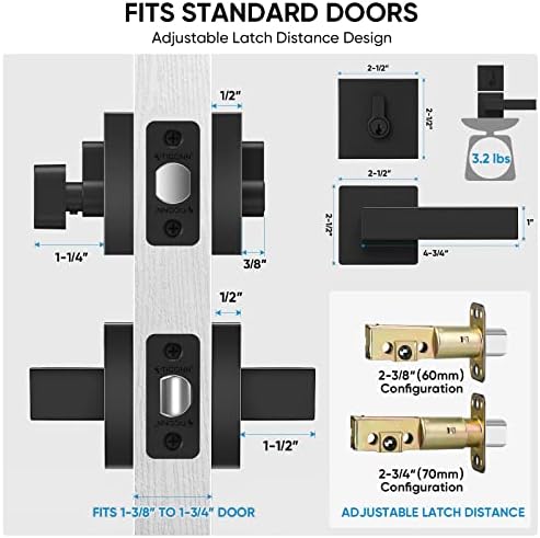 TICONN Matte Black Door Handle 2 Pack Deadbolt Lever