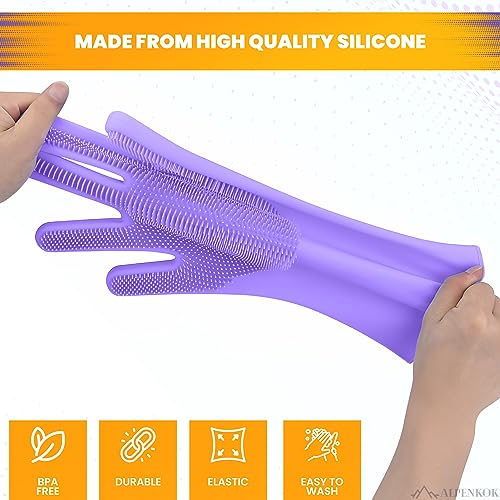 Durable Silicone Dish Gloves with Scrubbers for Women