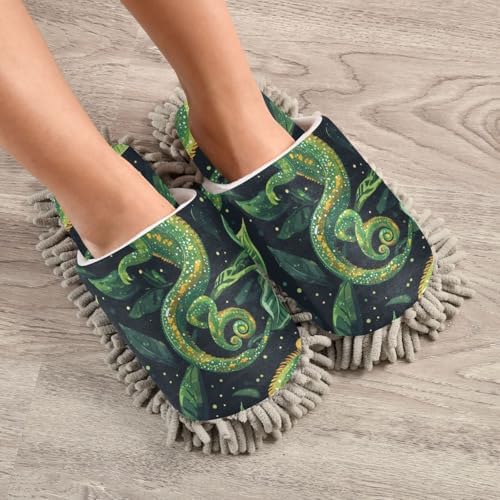 FLildonChameleon Green Microfiber Mop Slipper for Clean Floors Washable Design