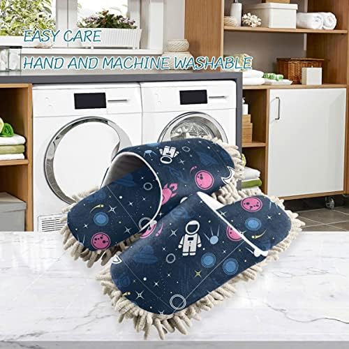 Space Rockets Washable Mop Slippers for Easy Floor Cleaning