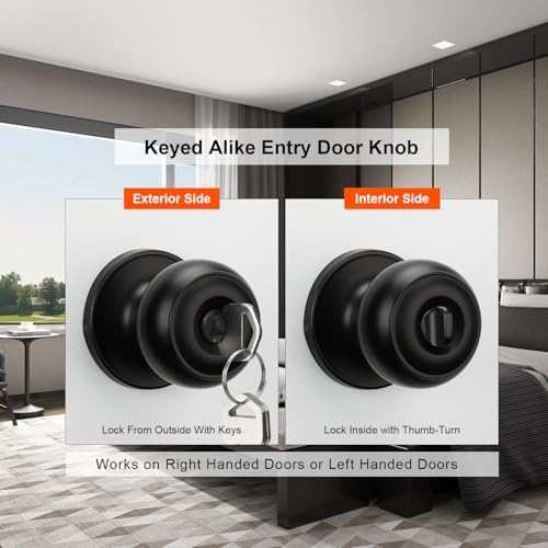 Versatile EntryExterior Door Knobs with Keys Set Matte Black