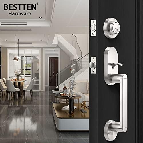 BESTTEN Front Entry Door Handle Set - Heavy Duty with Satin Nickel Finish