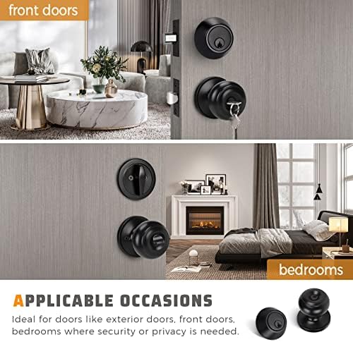 KNOBWELL Matte Black Door Knobs and Deadbolt Set Keyed Entry Protection