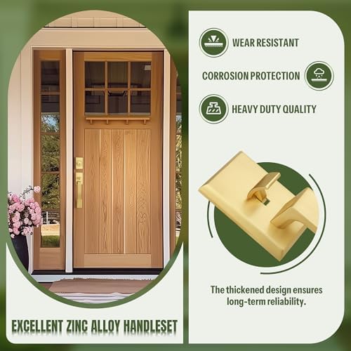 Moquin Square Front Door Handle Set with Satin Brass Finish