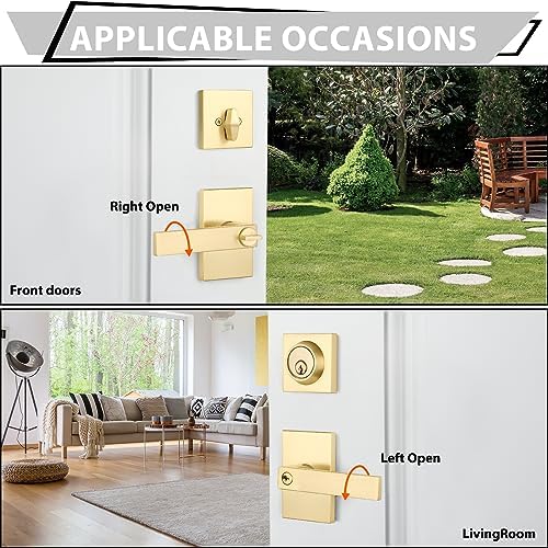 Haidms Gold Entry Door Handle Set with Deadbolt
