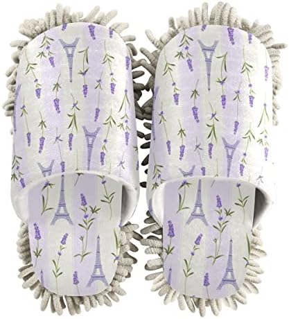 Lavender Eiffel Tower Mop House Slippers for Easy Cleaning