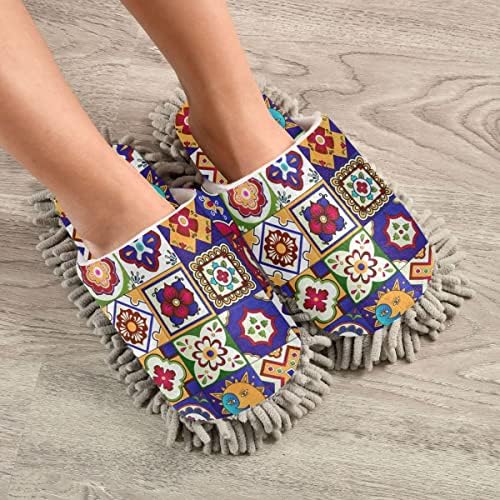 Mandala Tiles Mop House Slippers - Durable Stylish for Cleaning