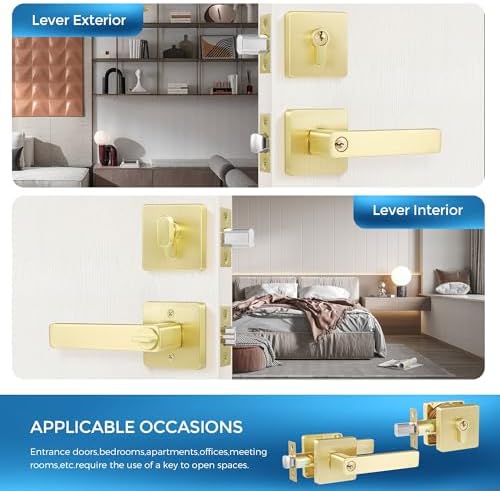 Leydebong Gold Door Handleset with Single Cylinder Deadbolt Lockset