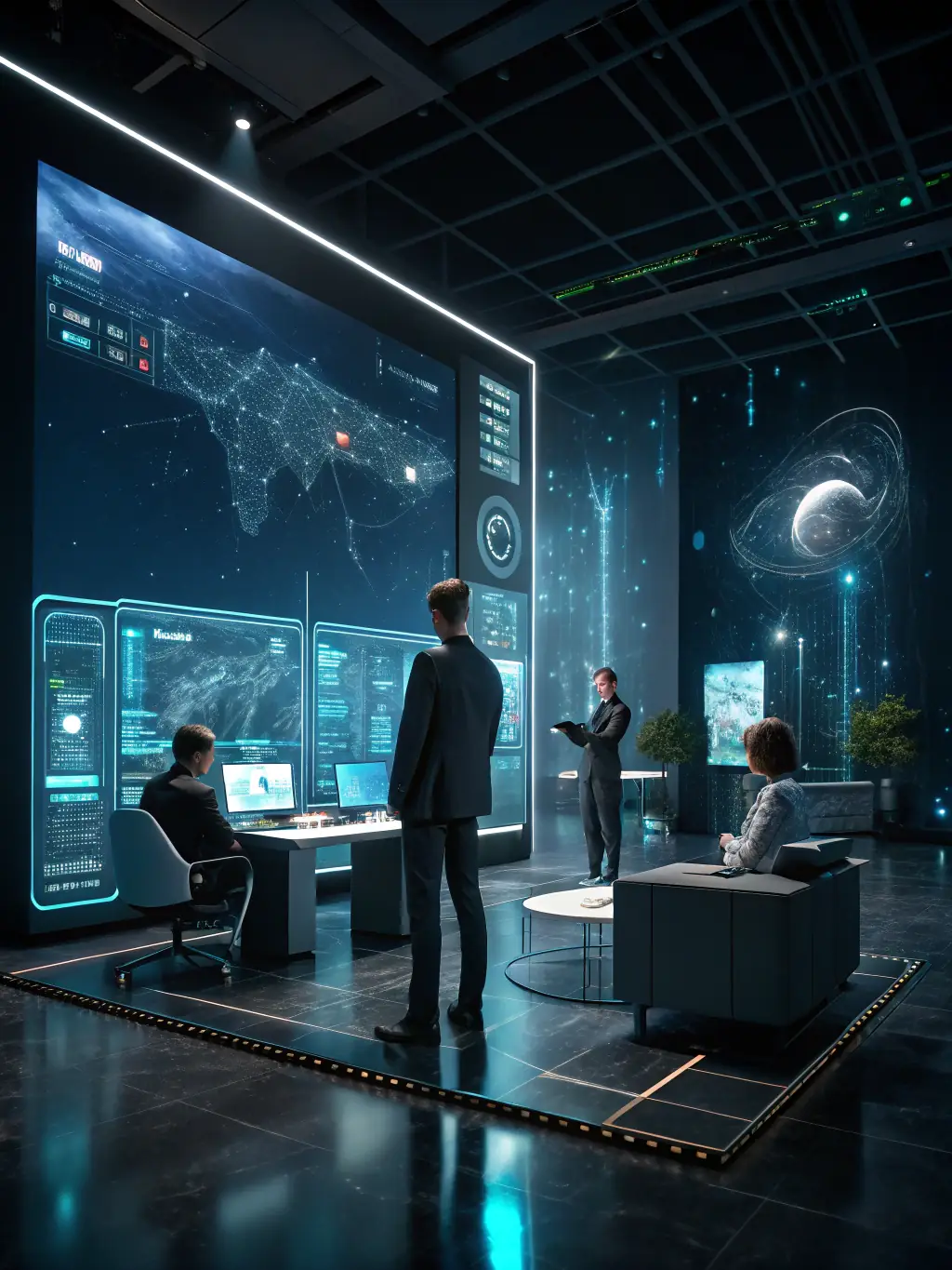 A graphic illustrating the integration of AI and machine learning into business processes, highlighting automation and data-driven decision-making.
